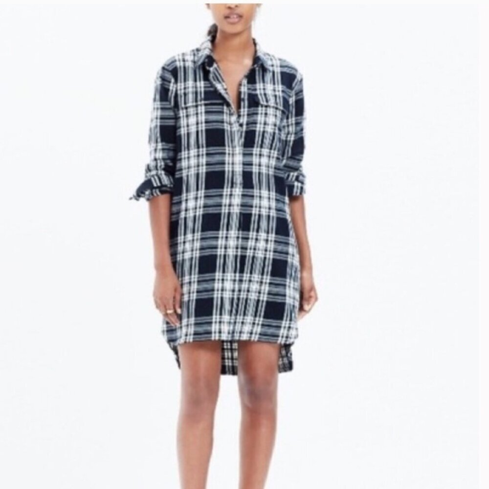Madewell Flannel Day Walk Plaid Shirt Dress  Size Small